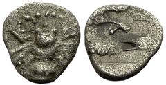Ephesos Tetartemorion, bee / head of eagle, rare Ephesos , Ionia. AR Tetartemorion (6 mm, 0.21 g), c. 480-450 BC. Obv. Bee. Rev. Head of eagle right. Klein KM, p. 51, 370. Rare. Good very fine.