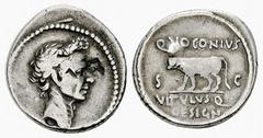 C. Iulius Caesar Denarius, good portrait C. Julius Caesar (†44 BC). AR Denarius (18-20 mm, 3.8 g), Rome 40 BC, moneyer Q. Voconius Vitulus. Obv. Laureate head of Caesar right. Rev. Q VOCONIVS VITVLVS 