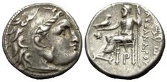 Alexander III. "the Great" Drachm, Magnesia mint Kings of Macedon . Alexander III. "the Great" (336-323 BC). AR Drachm (17 mm, 4.16 g), Magnesia mint. Obv. Head of Herakles right, wearing lion's skin.