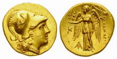 Alexander the Great AV Stater, Kallatis mint Kings of Macedon. Alexander III "the Great" (336-323 BC). AV Stater (8.36 g), c. 250-225 BC, Kallatis mint. Obv. Head of Athena wearing Corinthian helmet t