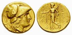 Alexander the Great AV Stater, Abydos mint Kings of Macedon. Alexander III "the Great" (336-323 BC). AV Stater (8.53 g), c. 323-317 BC, Abydos mint. Early posthumous issue. Obv. Head of Athena wearing