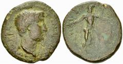 Hadrianus Hemiassarion, Olympia, ex BCD Hadrianus (117-138 AD). AE Hemiassarion (17 mm, 3.46 g), Olympia, Elis. C. 125 AD, the 126th Olympiad. Obv. AVTOKPATΩP AΔPIANOC, laureate head right. Rev. HΛЄIW