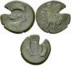 Messene Hemiobol, with Augustus countermark Messene , Peloponnesos. AE Hemiobol (23 mm, 5.32 g), c. 40-30s BC. Countermarked by Octavian-Augustus in c. 20s BC or slightly later. Obv. Head of Demeter t