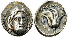 Rhodos AR Didrachm, c. 275-250 BC Islands off Caria, Rhodos. AR Didrachm (18-20 mm, 6.56 g), c. 275-250 BC. Antipatros, magistrate. Obv. Head of Helios facing slightly right. Rev. Rose with bud to rig