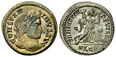 Constantinus I. AE Nummus, Sarmatia Devicta reverse, Lugdunum Constantinus I. (306-337 AD). AE Nummus (19-20 mm, 3.46 g), Lugdunum, c. 323-4 AD. Obv. CONSTANTINVS AVG, laureate head right. Rev. SARMAT