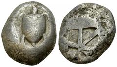 Aegina AR Stater, c. 480-457 BC Aegina, Island off Attica. AR Stater (18-21 mm, 11.98 g), c. 480-457 BC. Obv. Sea turtle with line of pellets down the back of its shell. Rev. Square incuse with large 