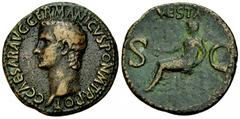 Caligula AE As, Vesta reverse Caligula (37-41 AD). AE As (28 mm, 9.43 g), Rome, 37-38 AD. Obv. C CAESAR AVG GERMANICVS PON M TR POT, bare head of Caligula left. Rev. VESTA / S - C, Vesta, veiled and d