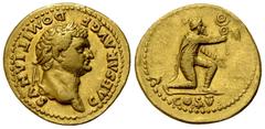 Domitianus Aureus, Parthian captive reverse Vespasianus (69-79 AD) for Domitianus Caesar. Aureus (20 mm, 7.37 g), Rome, 77/78 AD. Obv. CAESAR AVG F DOMITIANVS, Laureate head right. Rev. Parthian capti