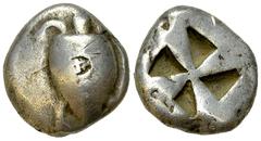 Aegina AR Stater, c. 525-475 BC Aegina, Island off Attica. AR Stater (19-21 mm, 12.09 g), c. 525-475 BC. Obv. Sea turtle. Rev. Square incuse with windmill pattern. SNG Cop. 502; HGC 6, 429. Countermar