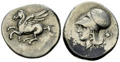 Corinth AR Stater, c. 375-300 BC Corinthia, Corinth. AR Stater (22-23 mm, 8.39 g), c. 375-300 BC. Obv. Pegasus flying left; Koppa below. Rev. Head of Athena left, wearing Corinthian helmet; below, A-P