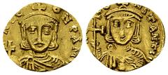 Constantine V, with Leo III, AV Tremissis, Syracuse Constantine V (741-775), with Leo III. AV Tremissis (12-14 mm, 1.26 g), Syracuse. Obv. Crowned facing bust of Leo, wearing slight beard and chlamys,