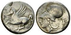 Corinth AR Stater, c. 375-300 BC Corinthia, Corinth. AR Stater (20 mm, 8.28 g), c. 375-300 BC. Obv. Pegasus flying left; Koppa below. Rev. Head of Athena left, wearing Corinthian helmet; behind, I and