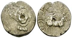 Bambyce AR Didrachm, c. 340-322 BC, very rare Syria, Cyrrhestica, Bambyce (later Hieropolis). Abyaty. AR Didrachm (20-22 mm, 7.55 g), c. 340-332 BC. Obv. "[Hadad] and Ateh" in Aramaic, facing female b