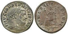 Constantius I Chlorus AE Nummus, Fides reverse Constantius I Chlorus (305-306 AD). Silvered AE Nummus (22 mm, 9.54 g), Ticinum, c. 306 AD. Obv. IMP C CONSTANTIVS P F AVG, Laureate head left. Rev. FIDE