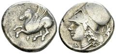 Corinth AR Stater, c. 375-300 BC Corinthia, Corinth. AR Stater (19-21 mm, 8.40 g), c. 375-300 BC. Obv. Pegasos flying left, koppa below. Rev. Helmeted head of Athena to left; Δ-I flanking neck; behind