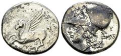 Corinth AR Stater, c. 375-300 BC Corinthia, Corinth. AR Stater (20-22 mm, 8.38 g), c. 375-300 BC. Obv. Pegasos flying left; koppa below. Rev. Helmeted head of Athena to left, behind, panther and Y. Pe