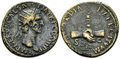 Nerva AE Dupondius, clasped hands reverse Nerva (96-98). AE Dupondius (27-28 mm, 13.39 g), Rome, 97. Obv. IMP NERVA CAES AVG P M TR P COS III P P, Radiate head to right. Rev. CONCORDIA EXERCITVVM / S 