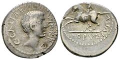 Ancient Coins Octavianus AR Denarius, 41 BC Octavianus. AR Denarius (17-18 mm, 3.73 g), 41 BC, mint moving with Octavianus. Obv. C.CAESAR.III.VIR.R.P.C, Bare head of Octavianus to right. Rev. POPVL.IS