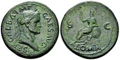 Ancient Coins Galba AE Sestertius, Roma reverse Galba (68-69 AD). AE Sestertius (35-36 mm, 27.36 g), Rome. Obv. SER GALBA IMP CAES AVG, Laureate and draped bust to right. Rev. S-C, Roma seated left on