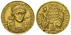 Ancient Coins Constantius II AV Solidus, Nicomedia mint Constantius II Augustus (337-361 AD). AV Solidus (20 mm, 3.95 g). Nicomedia, c. 351-355. Obv. FL IVL CONSTANTIVS PERP AVG, Diademed, draped and 