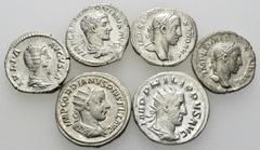 Group lots Lot of 6 Roman AR coins Lot of 6 (six) Roman AR coins: Iulia Domna, Elagabalus, Severus Alexander (2), Gordianus III Pius, and Philippus I Arabs. Very fine. (6) Lot sold as is, no returns.