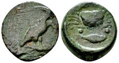 Ancient Coins Akragas AE Hexas, before 406 BC Sicily, Akragas. AR Hexas (19-20 mm, 6.69 g), before 406 BC. Obv. [AKP], eagle standing right on fish. Rev. Crab, fish right below, pellet on either side.