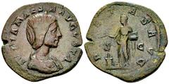 Ancient Coins Iulia Maesa AE Sestertius, Pietas reverse Elagabalus (218-222 AD) for Julia Maesa. AE Sestertius (31-33 mm, 19.14 g), Rome, 219-220 AD. Obv. IVLIA MAESA AVGVSTA, Diademed and draped bust