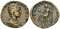 Ancient Coins Iulia Soaemias AE Sestertius Julia Soaemias (218-222 AD). AE Sestertius (27-28 mm, 18.45). Rome, 218-220 AD. Obv. IVLIA SOAEMIAS AVG, Diademed and draped bust to right. Rev. VENVS CAELES