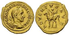 Traianus Decius Aureus, Adventus reverse Trajan Decius (249-251 AD). Aureus (20 mm, 5.24 g), Rome. Obv. IMP C M Q TRAIANVS DECIVS AVG, laureate, draped and cuirassed bust to right. Rev. ADVENTVS AVG, 