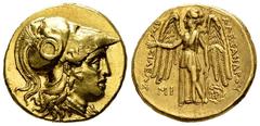 Alexander 'the Great', AV Stater, Babylon Kings of Macedon. Alexander III 'the Great' (336-323 BC). AV Stater (18-19 mm, 8.51 g), Babylon, c. 311-305 BC. Obv. Helmeted head of Athena to right, serpent