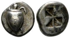 Aegina AR Drachm, c. 550-525 BC Islands off Attica, Aegina. AR Drachm (15-16 mm, 6.03 g), c. 550-525 BC. Obv. Sea turtle with smooth back. Rev. Incuse square with eight compartments. BMC 39; Milbank, 