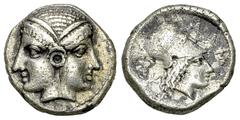 Lampsacus AR Diobol, 4th-3rd century BC Mysia, Lampsacus. AR Diobol (12 mm, 2.22 g), 4th-3rd century BC. Obv. Janiform head. Rev. Head of Athena to right, wearing Corinthian helmet. Baldwin, Lampsakos