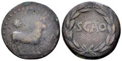 Cyrene AE Semis, Scato proconsul Cyrenaica, Cyrene. AE Semis (22 mm, 4.51 g), tempus Augusti. Scato, proconsul, struck c. 20-12 BC. Obv. Ram standing right; star above. Rev. SCATO (partially ligate) w