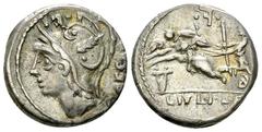 L. Iulius Caesar AR Denarius, 103 BC L. Iulius Caesar. AR Denarius (16 mm, 3.96 g), Rome, 103 BC. Obv. Helmeted head of Mars to left; above visor, ·F· and behind, CAESAR. Rev. Venus in biga of Cupids 