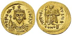 Phocas AV Solidus, Constantinople Phocas (602-610). AV Solidus (21 mm, 4.47 g), Constantinople, 607-610. Obv. d N FOCAS PERP AVG, Bust facing, bearded, wearing cuirass, paludamentum, and crown with pe