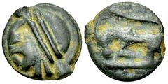 Ancient Coins Sequani AE cast potin Celtic Gaul. Sequani. AE cast potin (19-20 mm, 5.83 g), c. 70-40 BC. Obv. Celticized head with double headband to left. Rev. Horned animal advancing left. Allen 323