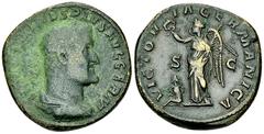 Ancient Coins Maximinus I Thrax AE Sestertius, German victory reverse Maximinus I Thrax (235-238 AD). AE Sestertius (30-31 mm, 22.05 g), Rome. Obv. MAXIMINVS PIVS AVG GERM, Laureate, draped and cuiras