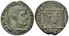 Maxentius AE Nummus, Aquileia Maxentius (306-312 AD). AE Nummus (25-26 mm, 5.64 g), Aquileia, late Summer 307. Obv. IMP C MAXENTIVS P F AVG, Laureate head to right. Rev. CONSERV VRB SVAE, Roma seated 