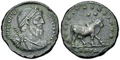 Iulianus II AE Nummus, Bull reverse Julianus II Apostata (360-363). AE Nummus (27 mm, 9.18 g), Antiochia, 361-363 AD. Obv. D N FL CL IVLIANVS P F AVG, diademed, draped and cuirassed bust to right. Rev