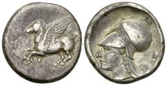 Corinth AR Stater, c. 375-300 BC Corinth, Corinthia. AR Stater (21 mm, 8.55 g), c. 375-300 BC. Obv. Pegasos flying left, Ϙ below. Rev. Head of Athena left, wearing laureate corinthian helmet; behind, 