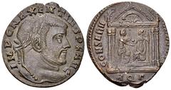 Maxentius AE Nummus, Aquileia Maxentius (306-312 AD). AE Nummus (25-26 mm, 5.64 g), Aquileia, late Summer 307. Obv. IMP C MAXENTIVS P F AVG, Laureate head to right. Rev. CONSERV VRB SVAE, Roma seated 