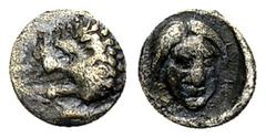 Hekatomnos AR Tetartemorion, c. 390-380 BC Satraps of Caria, Hekatomnos. AR Tetartemorion (6 mm, 0.26 g), Mylasa, c.390-380 BC. Head of roaring lion left / Laureate head of Apollo facing slightly left