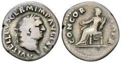 Vitellius AR Denarius, Concordia reverse Vitellius (69 AD). AR Denarius (19 mm, 3.05 g), Rome, late April - December AD 69. Obv. A VITELLIVS GERM IMP AVG TR P, laureate head to right. Rev. CONCORDIA P