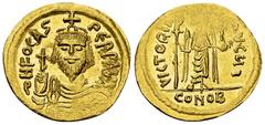 Phocas AV Solidus, Constantinople Phocas (602-610 AD). AV Solidus (20-21 mm, 4.47 g), Constantinople, officina I. Obv. d N FOCAS PERP AVG, Cuirassed bust facing, wearing crown and holding globe crucig