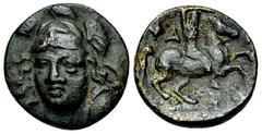 Pharsalos AE Tetrachalkon, 4th century BC Thessaly, Pharsalos. AE Tetrachalkon (17 mm, 4.21 g), 4th century BC. Obv. Helmeted head of Athena Parthenos facing, turned slightly to the left, with shield 