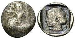 Mantineia AR Hemidrachm, c. 450-440/30 BC Arkadia, Arkadian League. Mantineia. AR Hemidrachm (15 mm, 2.73 g), c. 450-440/30 BC. Obv. Zeus Lykaios seated left, holding scepter; eagle flying left from h