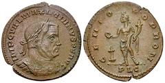 Maximianus Herculius AE Nummus, Lugdunum Maximianus Herculius, second reign (307-308 AD). AE Nummus (26 mm, 5.89 g), Lugdunum. Obv. IMP C VAL MAXIMIANVS P F AVG, Laureate and cuirassed bust to right. 