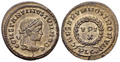 Constantinus II AE Nummus, Vota reverse Constantine I (306-337 AD) for Constantinus II Caesar. AE Nummus (20 mm, 3.75 g), Lugdunum, 323 AD. Obv. CONSTANTINVS IVN NOB C, Laureate head to right. Rev. CA