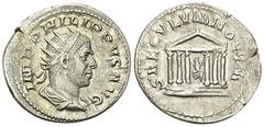 Philippus I AR Antoninianus, Temple reverse Philippus I Arabs (244-249 AD). AR Antoninianus (22-23 mm, 4.19 g), Rome, 249. Obv. IMP PHILIPPVS AVG, Radiate, draped, and cuirassed bust of Philip to righ