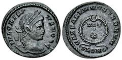 Crispus Caesar AE Nummus, London Constantinus I 'the Great' (306-337 AD) for Crispus Caesar. AE Nummus (20 mm, 3.55 g), Londinium, 323-324. Obv. IVL CRISPVS NOB C, Laureate head to right. Rev. CAESARV